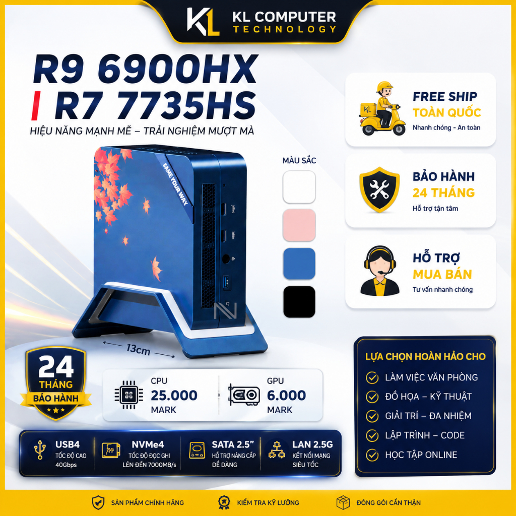 XẢ KHO Mini PC Minisforum UM773 AMD R7 7735HS dành cho HSSV học tập và chơi game trong sự gọn gàng