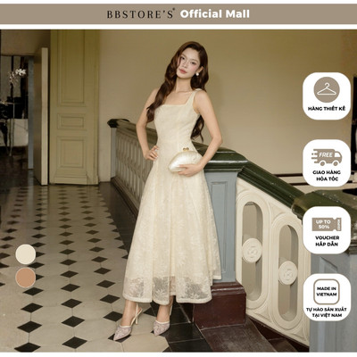BBSTORE'S Đầm 2 Dây Tiệc Ren Dài Cổ Vuông Dáng Xòe - DAH01A