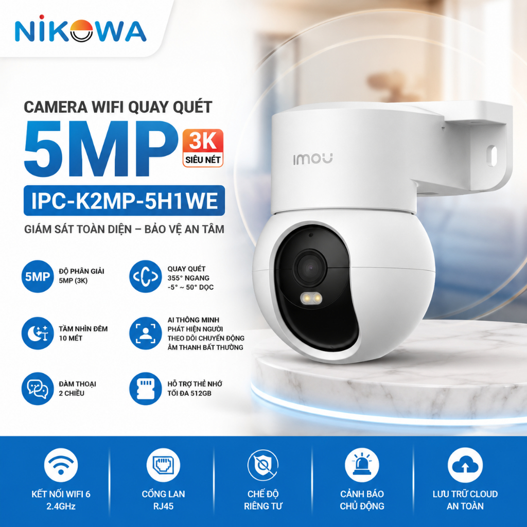 Camera Wifi IMOU Ranger Mini 3MP/5MP IPC-K2MP-3H1WE / IPC-K2MP-5H1WE; Quay Quét 355° AI Theo Dõi Ngư