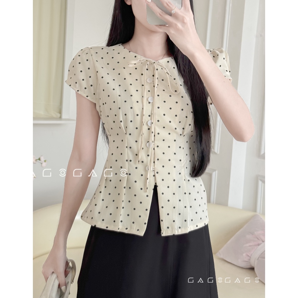 [BEST SELLER] Sơ Mi Nữ Chấm Bi Kem Hot GAGO Brand Tôn Dáng Vải Premium Hạn Chế Nhăn Bigsize Đi Làm C
