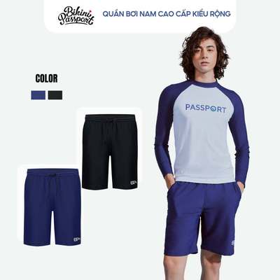 Quần bơi nam cao cấp dáng lửng thể thao, bigsize, kháng clo, chống tia UV- BIKINI PASSPORT - Màu Xanh - BS179_NV