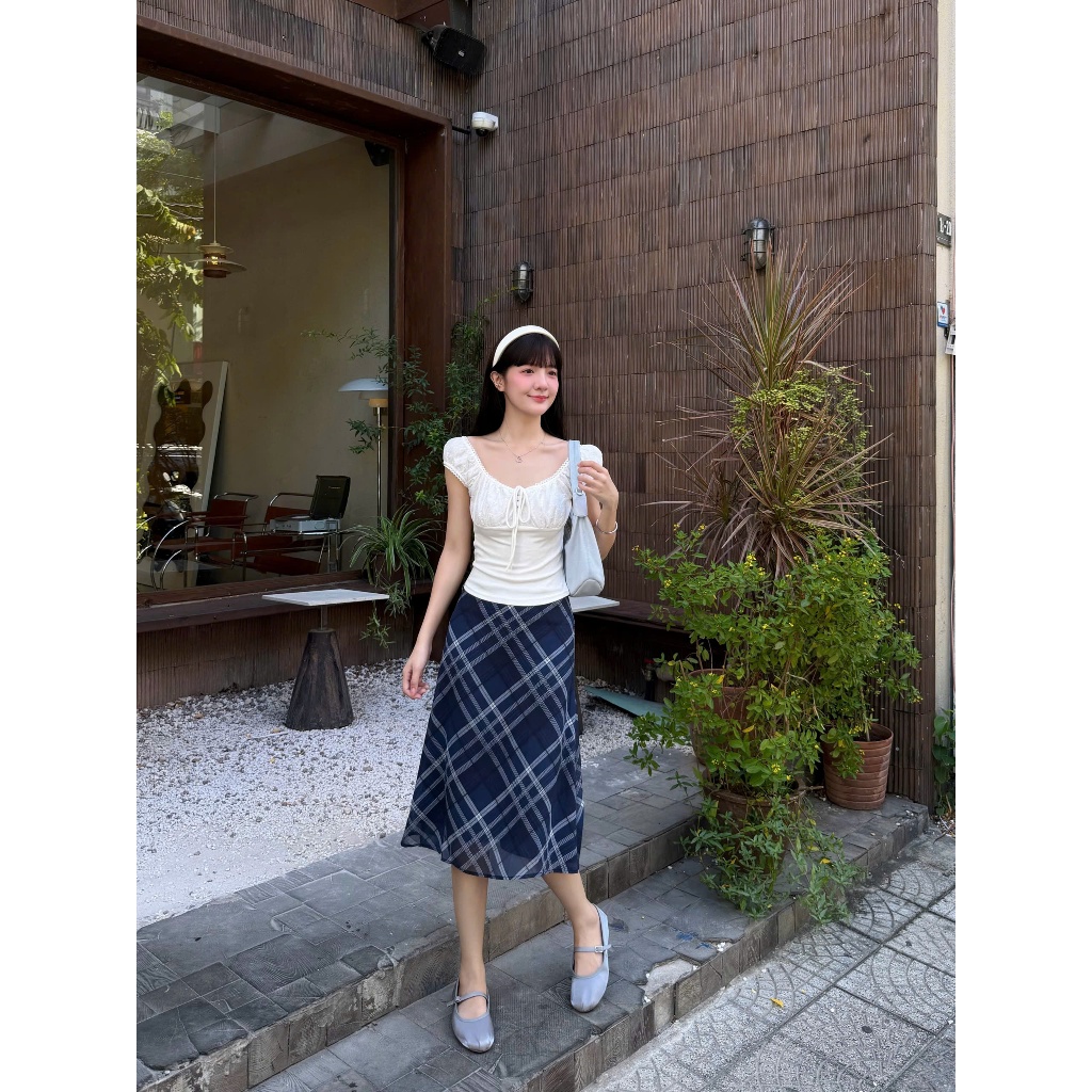 Chân Váy Chấm Bi Dáng Lửng Nữ MINHU CLOTHES Màu Nâu Vintage - Chân Váy Cạp Cao Công Sở Đi Học Đi Chơi [CV04] | BigBuy360 - bigbuy360.vn