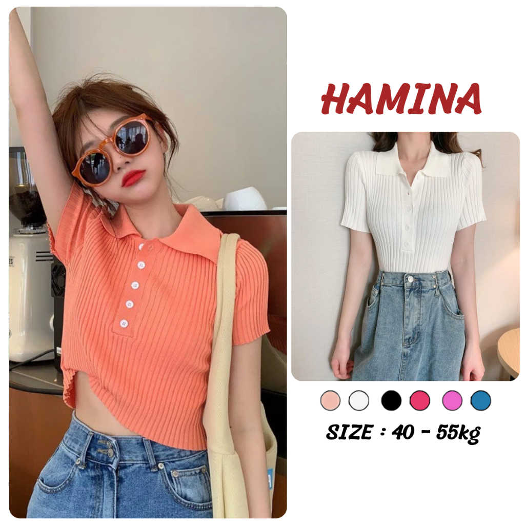 Áo Croptop Trơn Khuy Cổ Nữ, Croptop Chất Len Mongtoghi Hamina