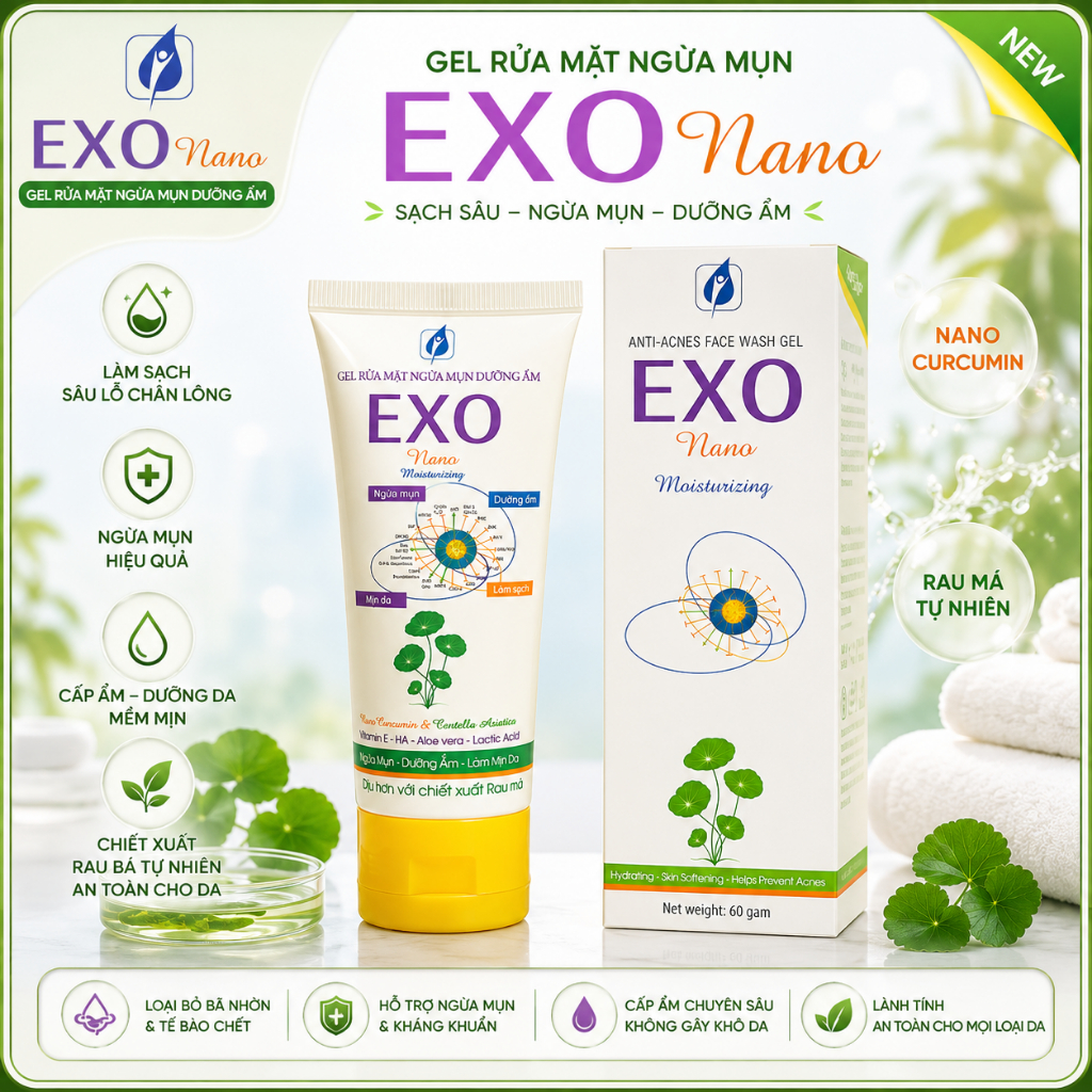 Gel Rửa Mặt Ngừa Mụn Dưỡng Ẩm Exo Nano 60G