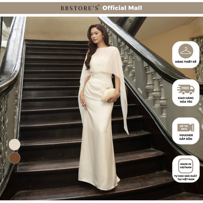 BBSTORE'S Đầm Tiệc Lụa Dài Xếp Ly Eo Phối Choàng - DAH03B