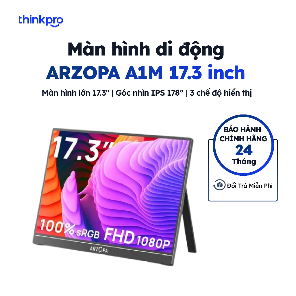 Màn hình di động ARZOPA A1M 17.3 Inch Full HD IPS kết nối Laptop PC tiện dụng chính hãng - ARZA1M01CF