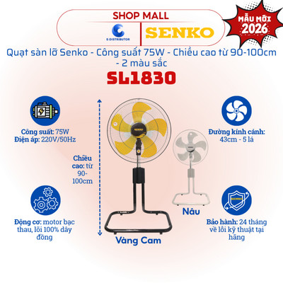 [HỎA TỐC] Quạt sàn lỡ Senko SL1830 - Công suất 75W - Giao màu ngẫu nhiên - Hàng chính hãng