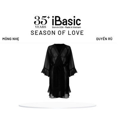 [SEASON OF LOVE] Áo choàng ngủ Kimono màu đen voan gợi cảm nhún bèo nữ tính màu đen iBasic SW084