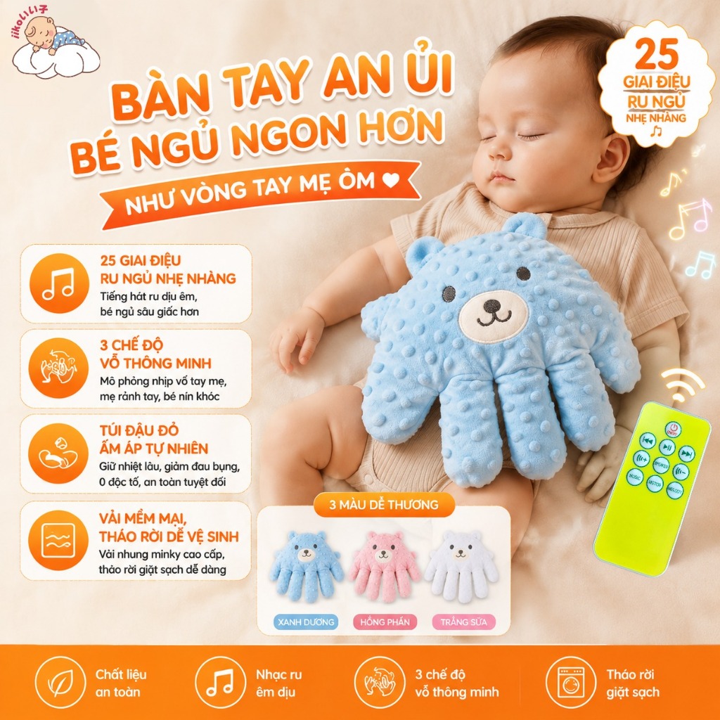 Bàn Tay iiko Bé Giảm Quấy Khóc-Vải A-class An Toàn Sưởi ấm+vỗ Tan Phiền Muộn…