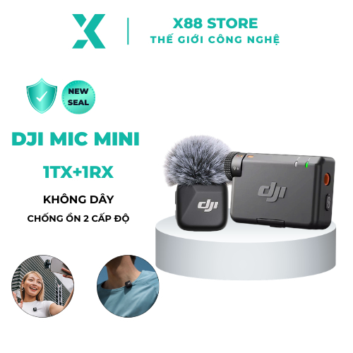 [X88]DJI Mic Mini 1TX-1RX Quay Vlog Thu Âm Không Dây Cài Áo Nhỏ Gọn Khử Ồn 2 Cấp Độ,Camera Hành Động