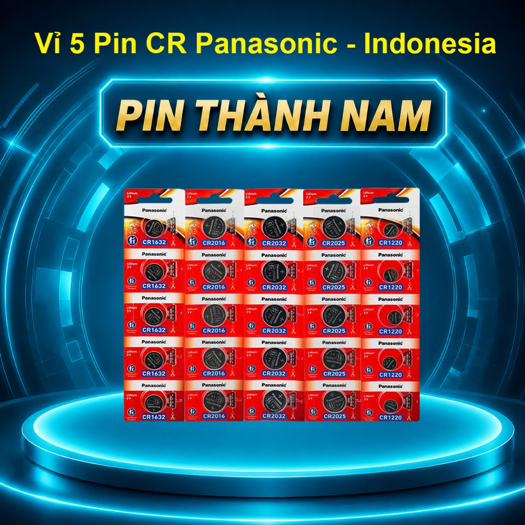 Vỉ 5 Viên Pin Panasonic CR2032 / CR2025 / CR2016 / CR1632 / CR1220 / CR2450 Chính Hãng Indonesia