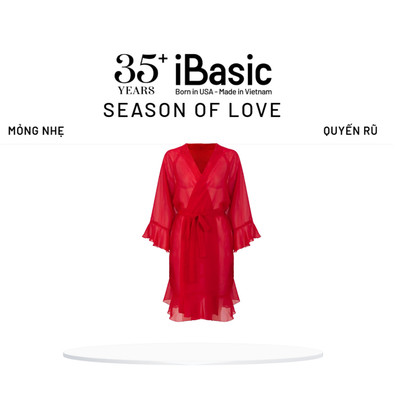 [SEASON OF LOVE] Áo choàng ngủ Kimono màu đỏ voan gợi cảm nhún bèo nữ tính màu đỏ iBasic SW084