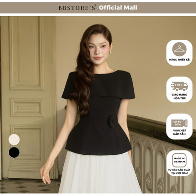 BBSTORE'S Áo Kiểu Tiệc Cotton Cổ Thuyền Kèm Tag Hoa - AAH05A