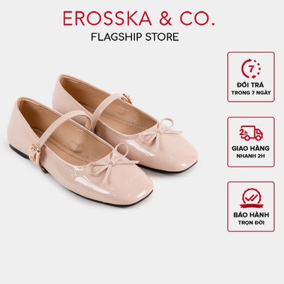 [EROSSKA] - Giày đế bằng phong cách giày lười balletcore họa tiết chấm bi màu hồng trơn cao 1cm - EL140