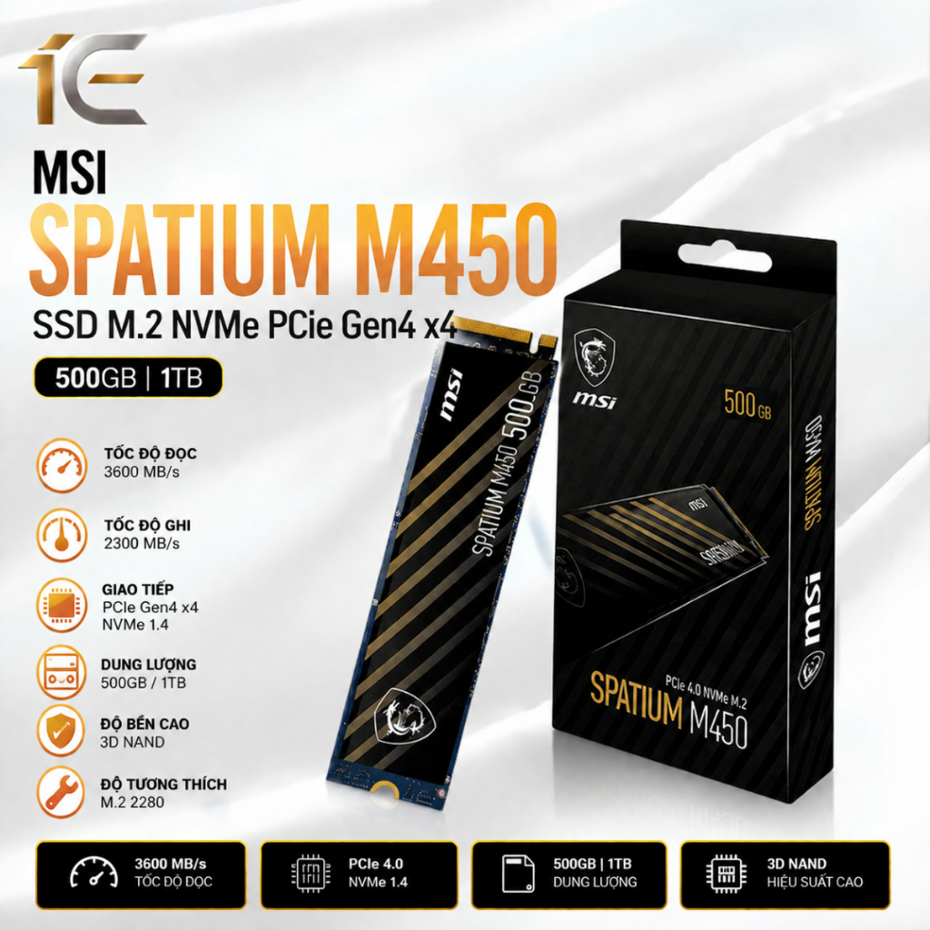 Ổ cứng SSD MSI SPATIUM M450 500GB 1TB M.2 2280 PCIe Gen4 x4 NVMe