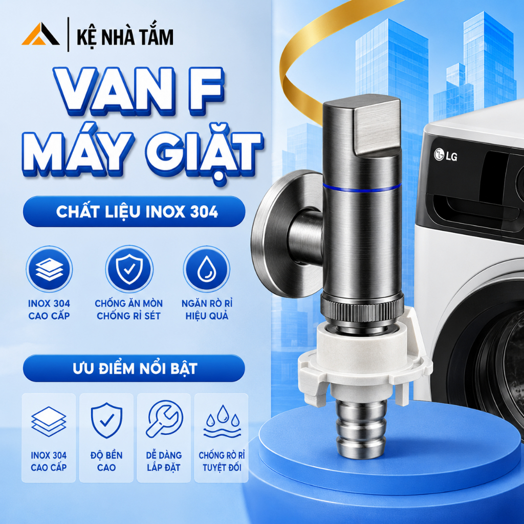 Van máy giặt, van F tự ngắt inox 304 lõi đồng màu Xám sang trọng, nhỏ gọn HÀNG LOẠI XỊN - PK200