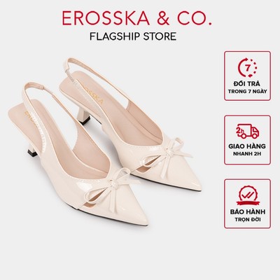 [EROSSKA] - Giày cao gót slingback mũi nhọn đính nơ kiểu dáng basic thanh lịch màu kem cao 6cm - EH078