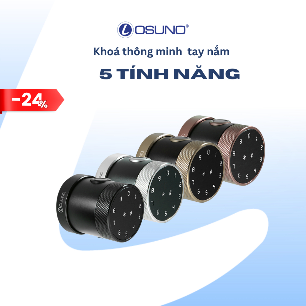 Khoá thông minh tay nắm OSUNO 5IN1 _ Lắp đặt không cần khoan đục _ 4 màu | Chính hãng OSUNO