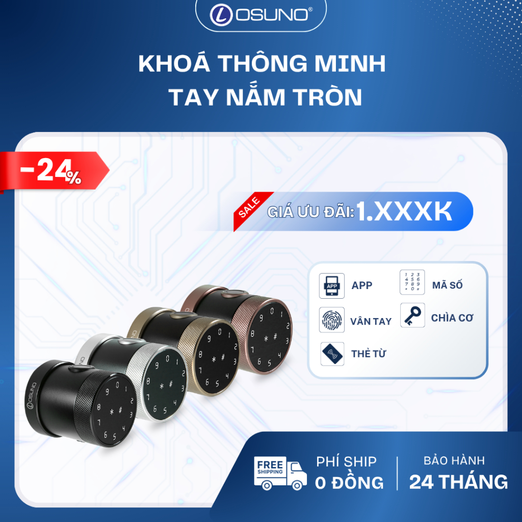 Khoá thông minh tay nắm OSUNO 5IN1 _ Lắp đặt không cần khoan đục _ 4 màu | Chính hãng OSUNO