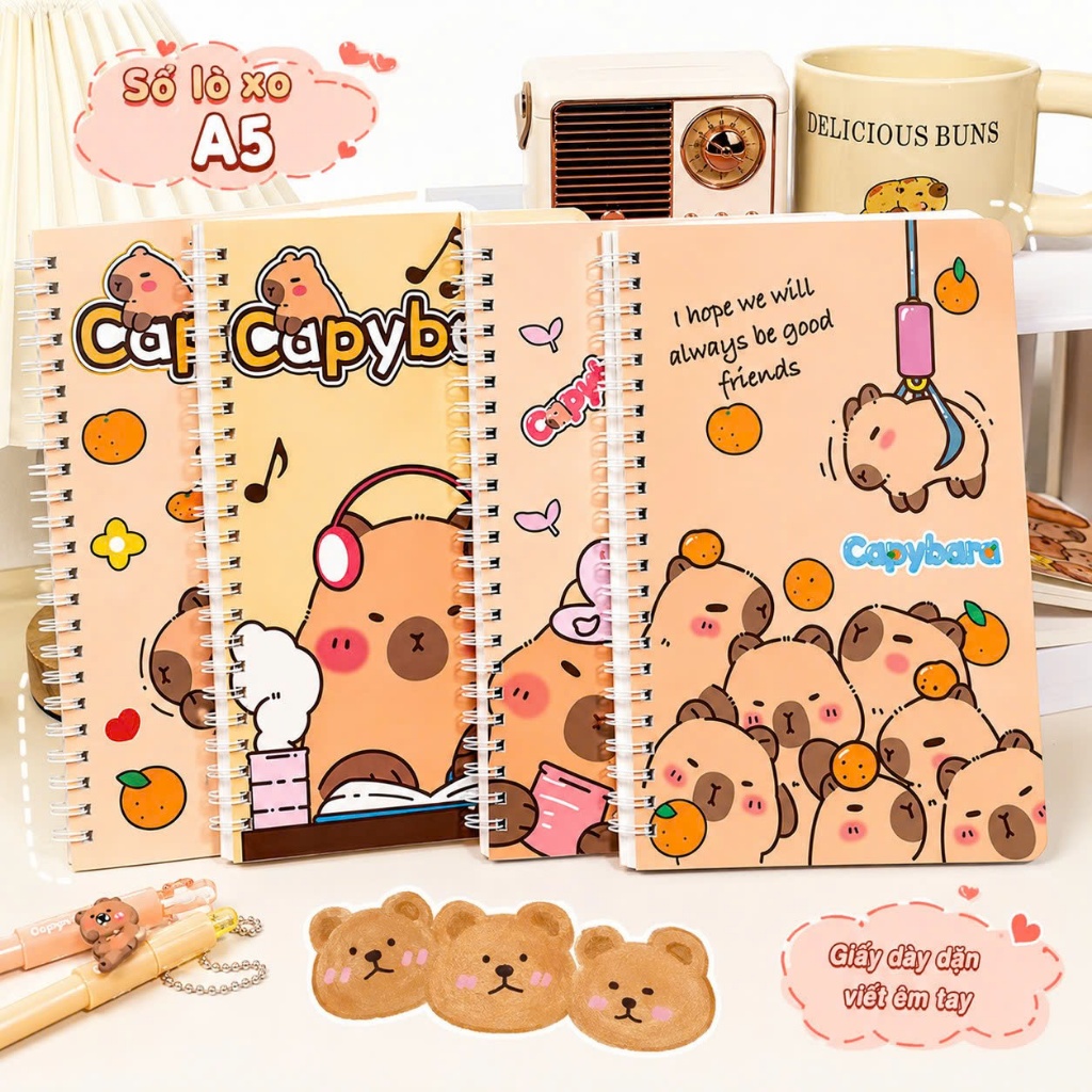 Combo 2 Sổ A5 Lò Xo Capybara Dễ Thương Tiện Lợi Xinh Xắn , Sổ Ghi Chép Học Tập Mẫu Xinh Xắn, Sổ A5 D