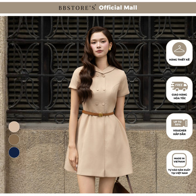 BBSTORE'S Đầm Xòe Công Sở Cotton Ngắn Cổ V Tay Ngắn - DAH23T