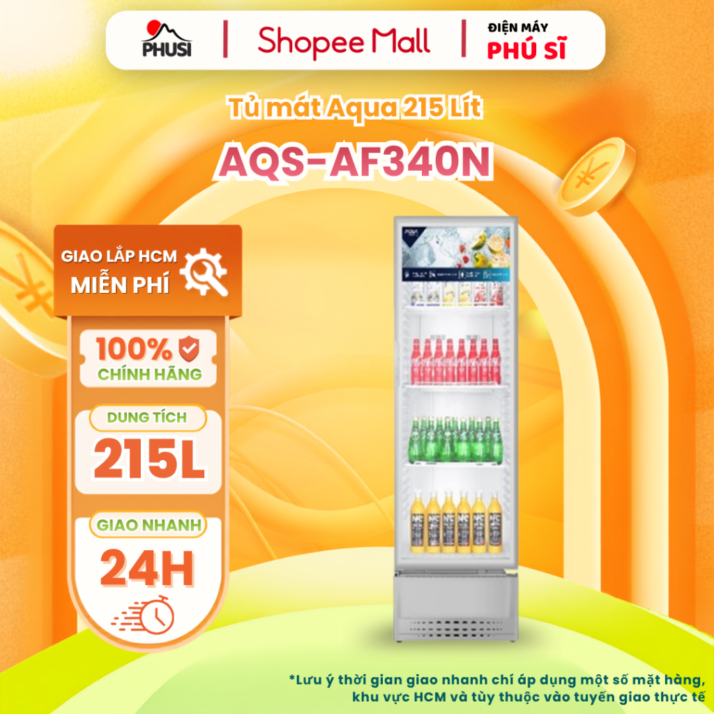 AQS-AF340N [GIAO HÀNG MIỄN PHÍ HCM] Tủ mát Aqua 215 lít - CHÍNH HÃNG