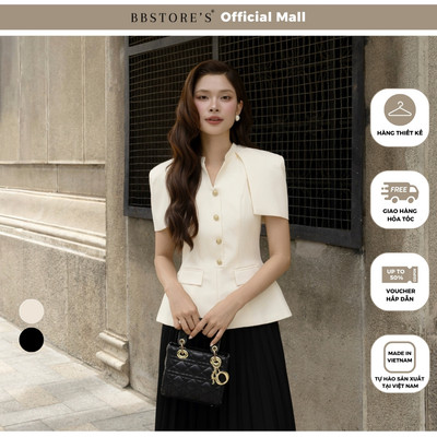 BBSTORE'S Áo Kiểu Công Sở Cotton Cổ Trụ Xẻ - AAH24A