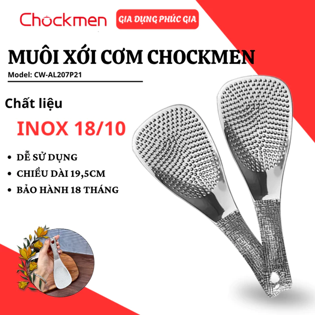 Muôi Xới Cơm Inox Chockmen C207 Thiết Kế Mặt Vân Chống Dính, Inox 18/10 Đúc Nguyên Khối - GIA DỤNG PHÚC GIA