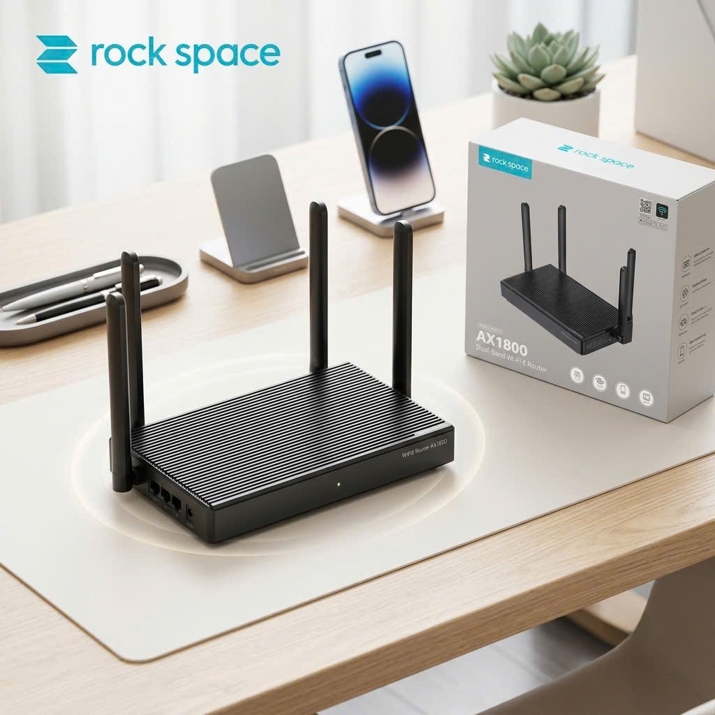 Modem / Router WiFi 6 Rock Space AX1800 Chính Hãng, 4 ăng ten, chuẩn WIFI 6