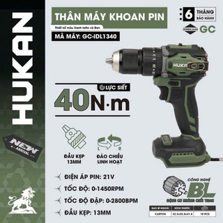 THÂN MÁY KHOAN PIN 3 CHỨC ĐẦU KẸP 13MM 40N.M HUKAN GC-IDL1340