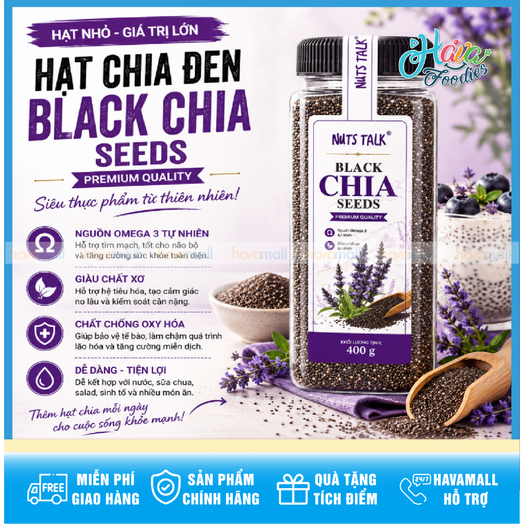Hạt Chia Đen Nuts Talk Premium Quality 400g Peru – Nuts Talk Black Chia Seeds 400g