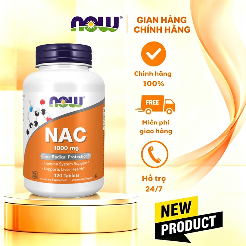 (Mỹ) Now Foods Supplements, NAC (N-Acetyl-Cysteine) 1000 mg,Hỗ Trợ Gan Khỏe,Tăng Cường Chống Oxy Hóa