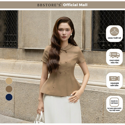 BBSTORE'S Áo Kiểu Công Sở Cotton Cổ V Nhỏ Tay Ngắn - AAH25T