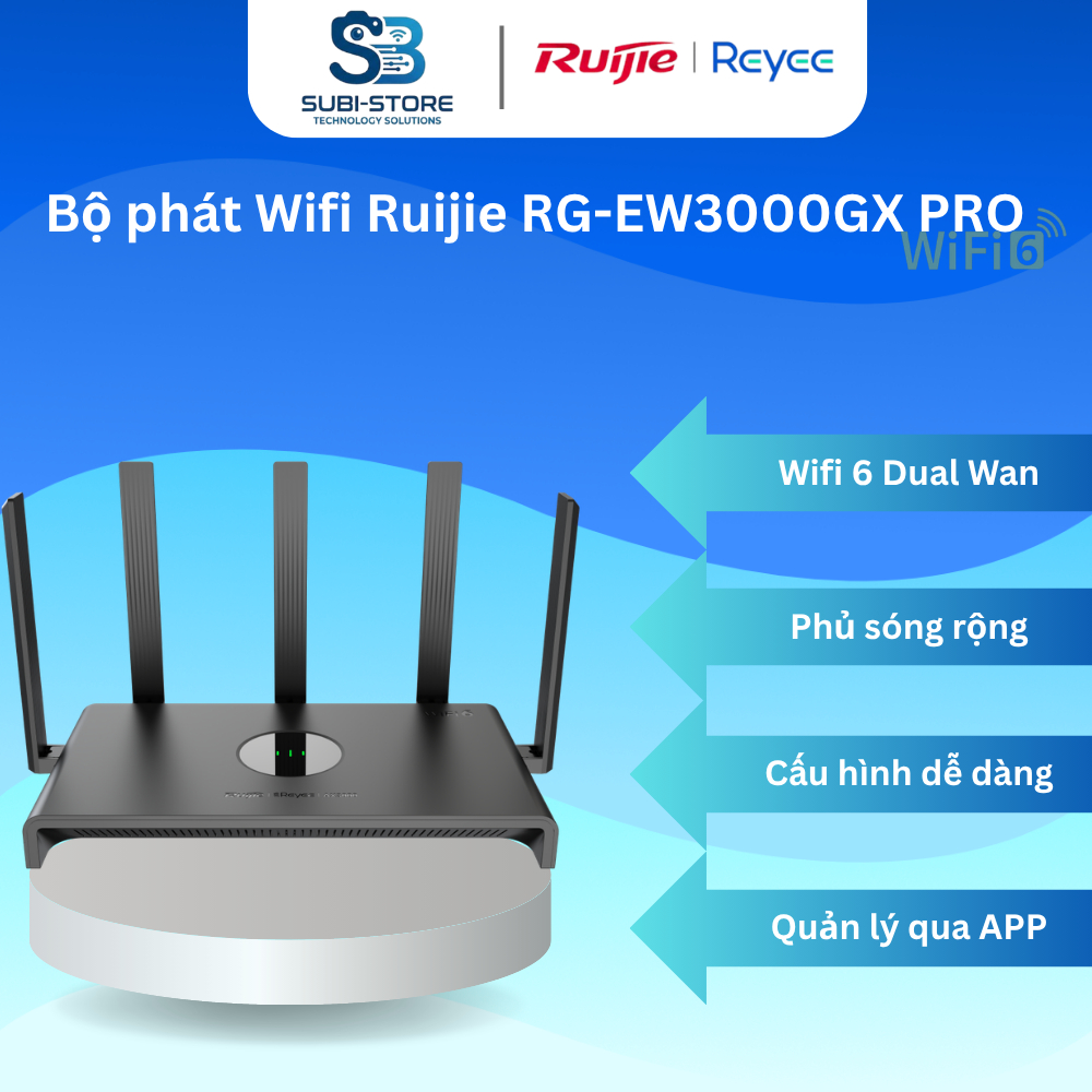 Router WiFi 6 Ruijie Reyee EW3000GX Pro AX3000 Mesh Gigabit Hiệu Năng Cao BH 36 Tháng