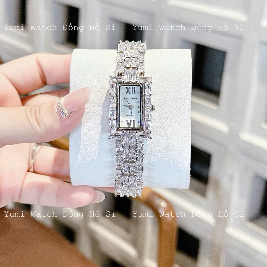 YUMI WATCH Đồng Hồ Nữ YUMI CR Mặt Vuông Đính Đá Pha Lê Sang Trọng HOT