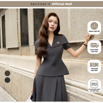 BBSTORE'S Áo Kiểu Công Sở Cotton Tay Ngắn Cổ V Lá Cổ To - AAH26A