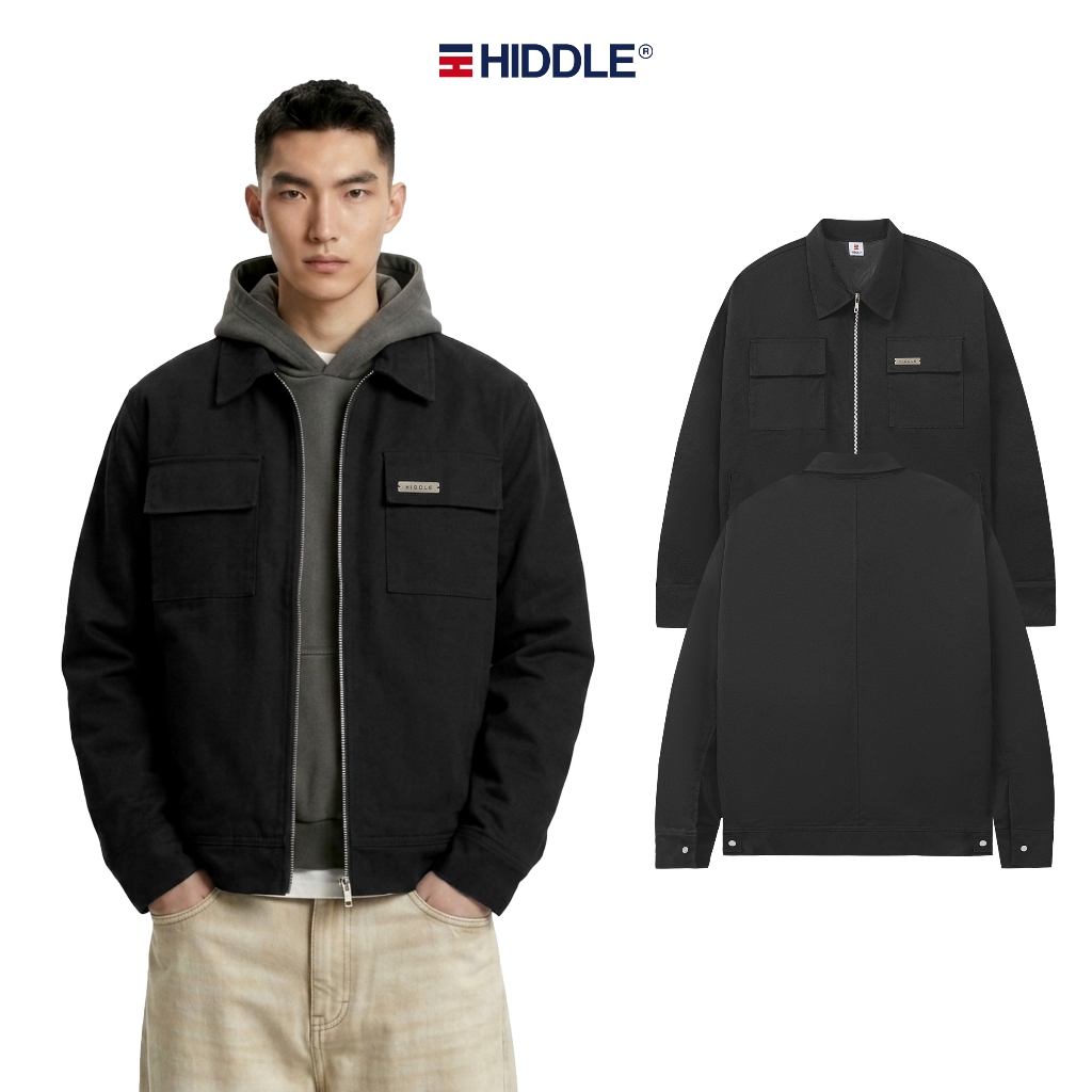 Áo khoác canvas nam cao cấp hai lớp Hiddle cổ bẻ có túi trong | H8-AK1-CVD