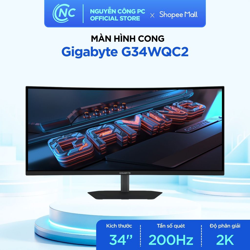 Màn hình cong Gigabyte G34WQC2 - 34 inch WQHD, VA, 200Hz, 1ms - BH chính hãng 36 tháng