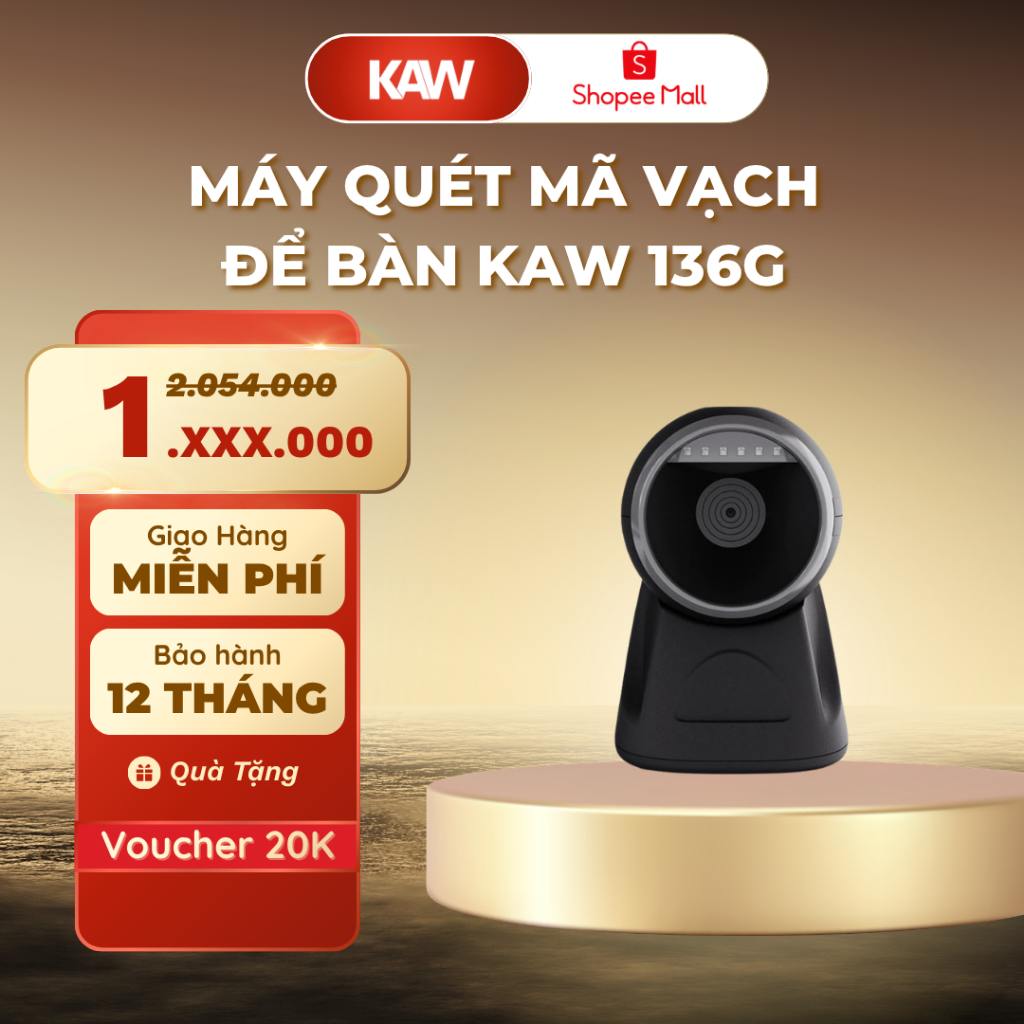 Máy Quét Mã Vạch Để Bàn KAW 136G Nâng Cấp Quét Tự Động CMOS 2D Hỗ Trợ QR Code