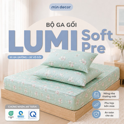 Bộ Ga Gối Lumi Soft Pre Mịn Decor, Ga Giường Chần Bông - 2 Vỏ Gối Không Chần, Đủ Size Bo Chun 25cm