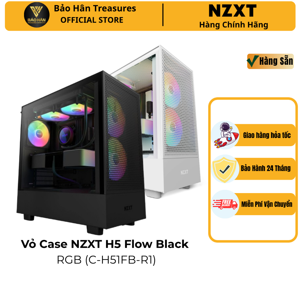 Vỏ Máy Tính NZXT H5 FLOW RGB ALL BLACK / WHITE V1 ( MID TOWER / Sẵn 4 Fan ) - Hàng Chính Hãng