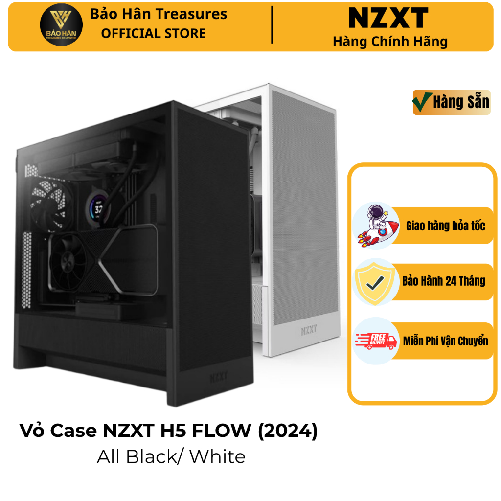 Vỏ Case NZXT H5 FLOW V2 (2024) All Black /White - Mid Tower ATX Case (CC-H52FB-01) - Hàng Chính Hãng