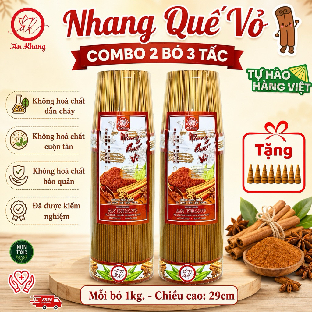Nhang Quế Vỏ 3 Tấc An Khang Hương Thơm Dịu Nhẹ ( ComBo 2 Bó 2 Kí )