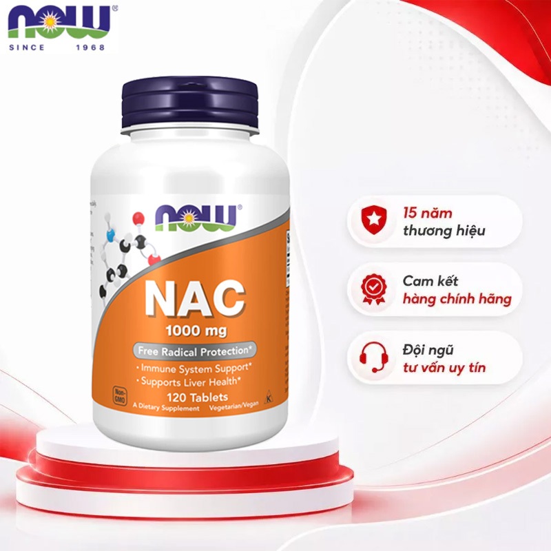 (Mỹ) Now Foods NAC (N-Acetyl-Cysteine) 1000 mg,Hỗ Trợ Gan Khỏe,Tăng Cường Chống Oxy Hóa - 120 Viên