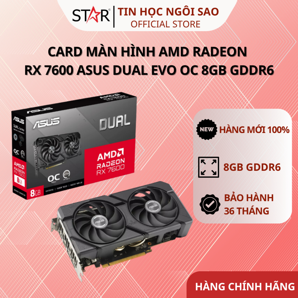 Card Màn Hình ASUS Dual Radeon™ RX 7600 EVO OC Edition 8GB GDDR6 - Bảo hành 36 tháng
