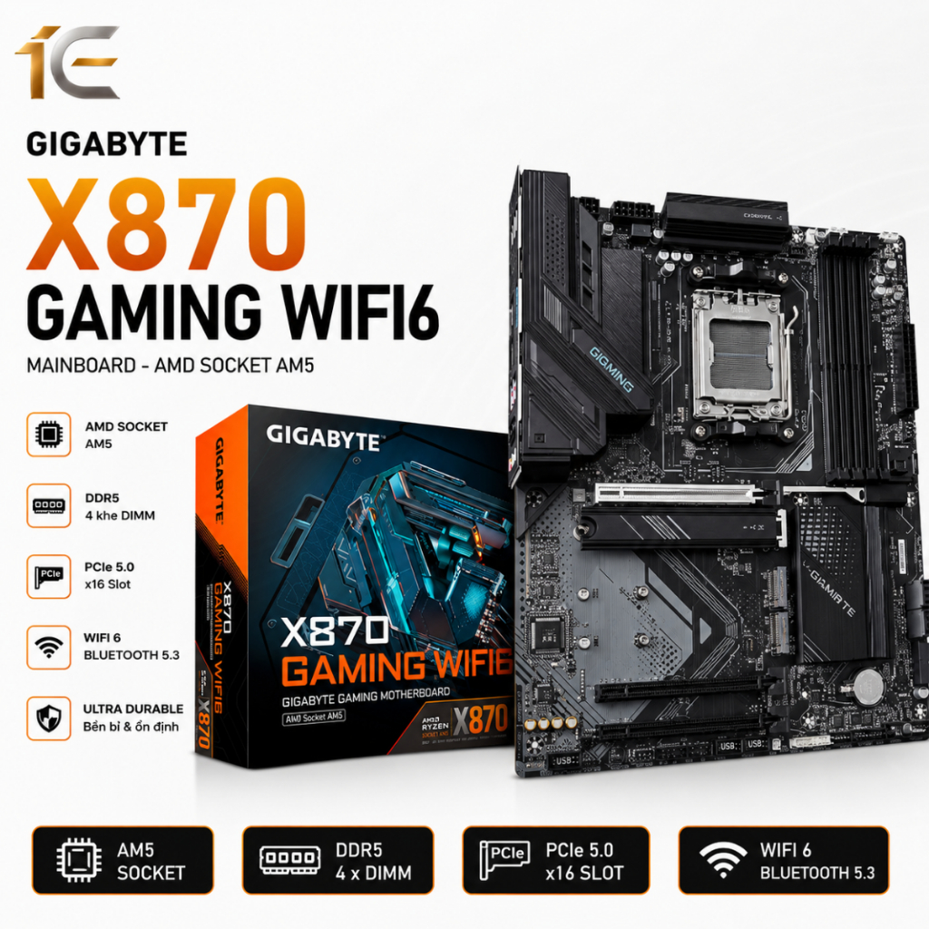 Mainboard GIGABYTE X870 GAMING WIFI6 (AMD X870, Socket AM5, ATX, 4 khe RAM DDR5)
