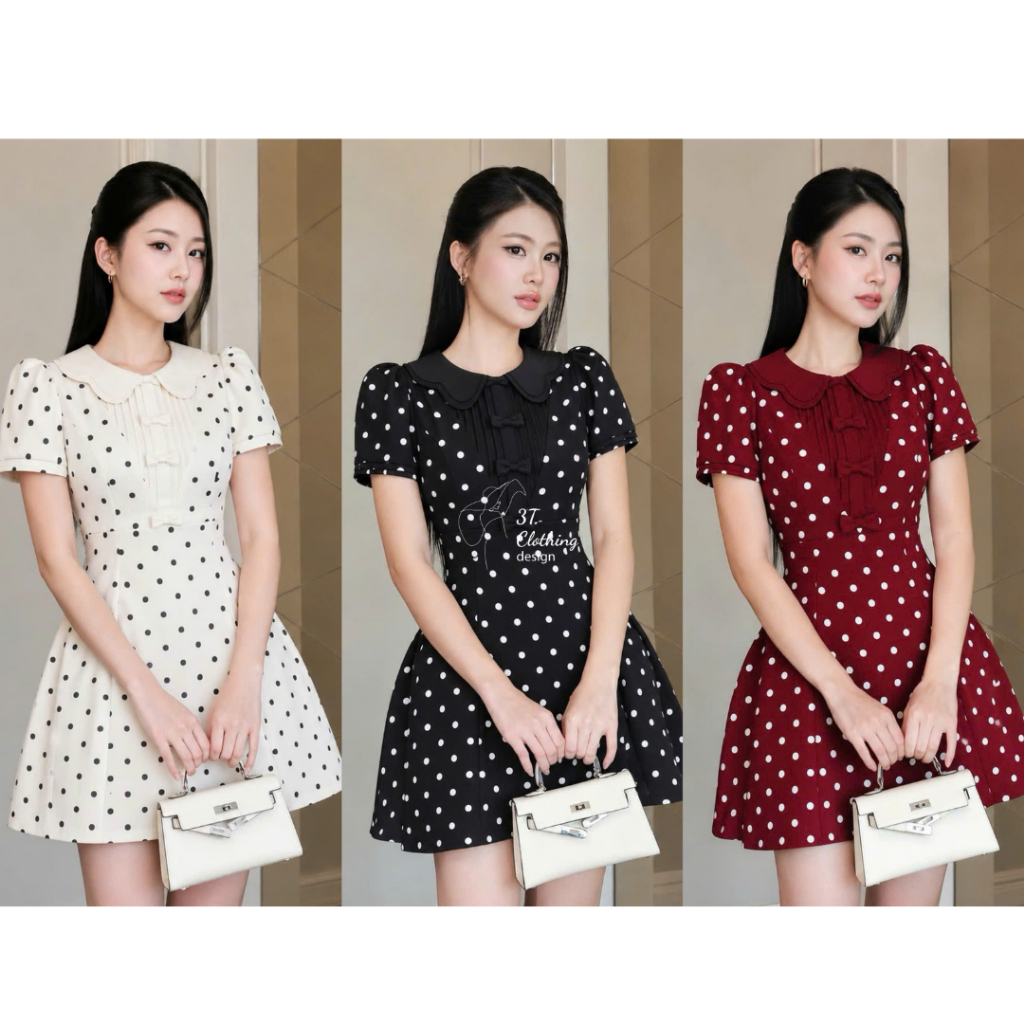 [3T CLOTHING] Đầm Dự Tiệc Nữ Chéo Hàn 2 Lớp, Váy Xòe Đính Nơ Thanh Lịch, Có Quần Bảo Hộ, Đầm Đi Tiệc