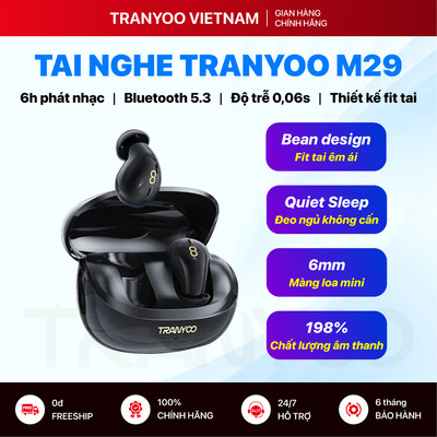 Tai Nghe Bluetooth TRANYOO T-M29 Thiết Kế Hạt Đậu Mini In Ear Êm Dịu Với Tai Pin Trâu Độ Trễ Thấp