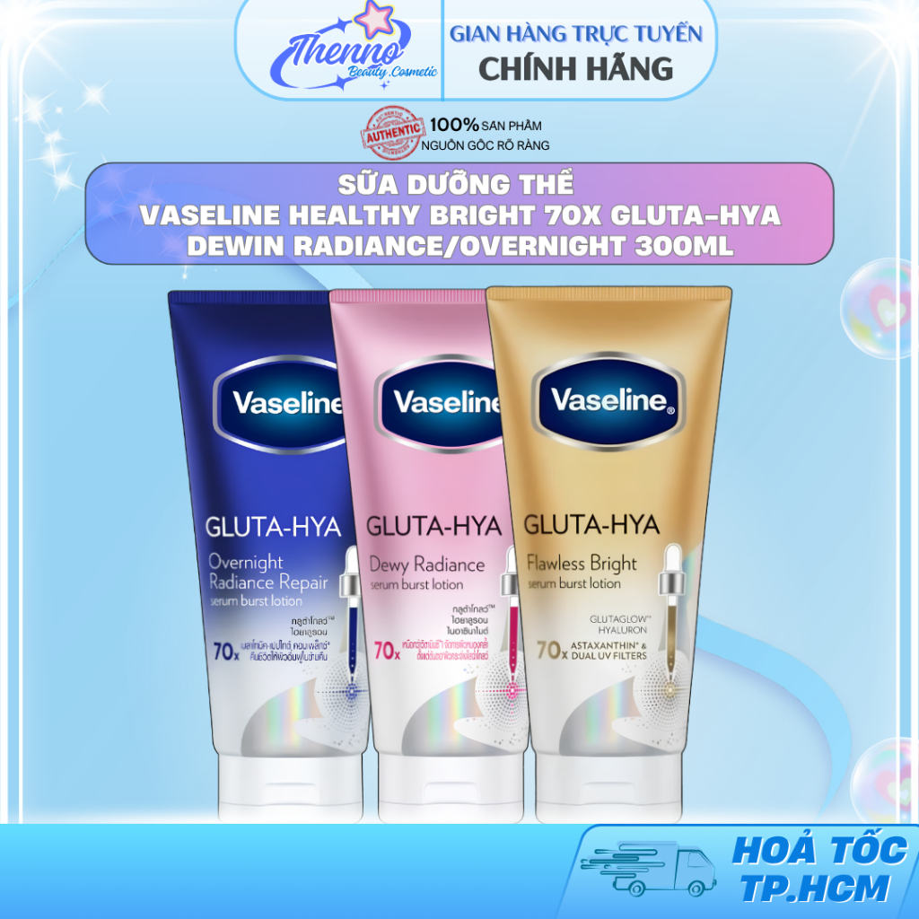 Sữa Dưỡng Thể Vaseline Healthy Bright 70x Gluta-Hya Dewin Radiance/Overnight 300ml