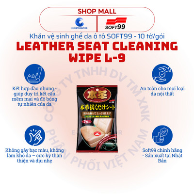 [HỎA TỐC] Khăn vệ sinh ghế da SOFT99 Leather Seat Cleaning Wipe L-9 - Gói 7 tờ